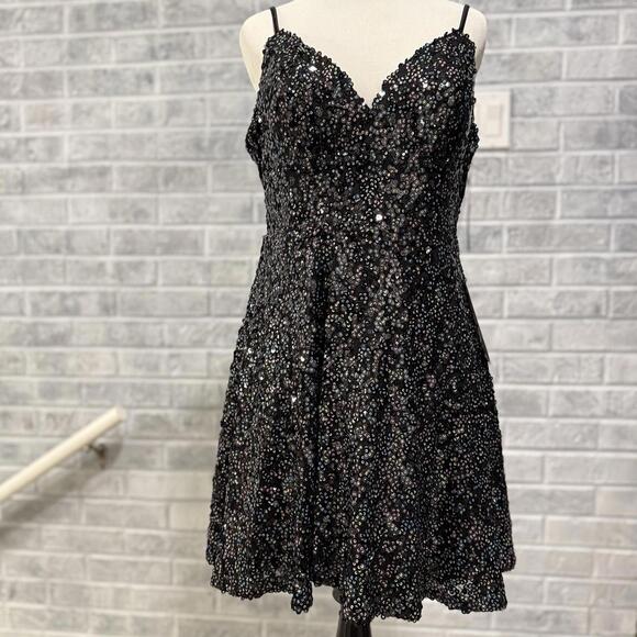 City Studio Fit And Flare Black Sequin Mini‎ Dress Sz 13/14 New With Tags